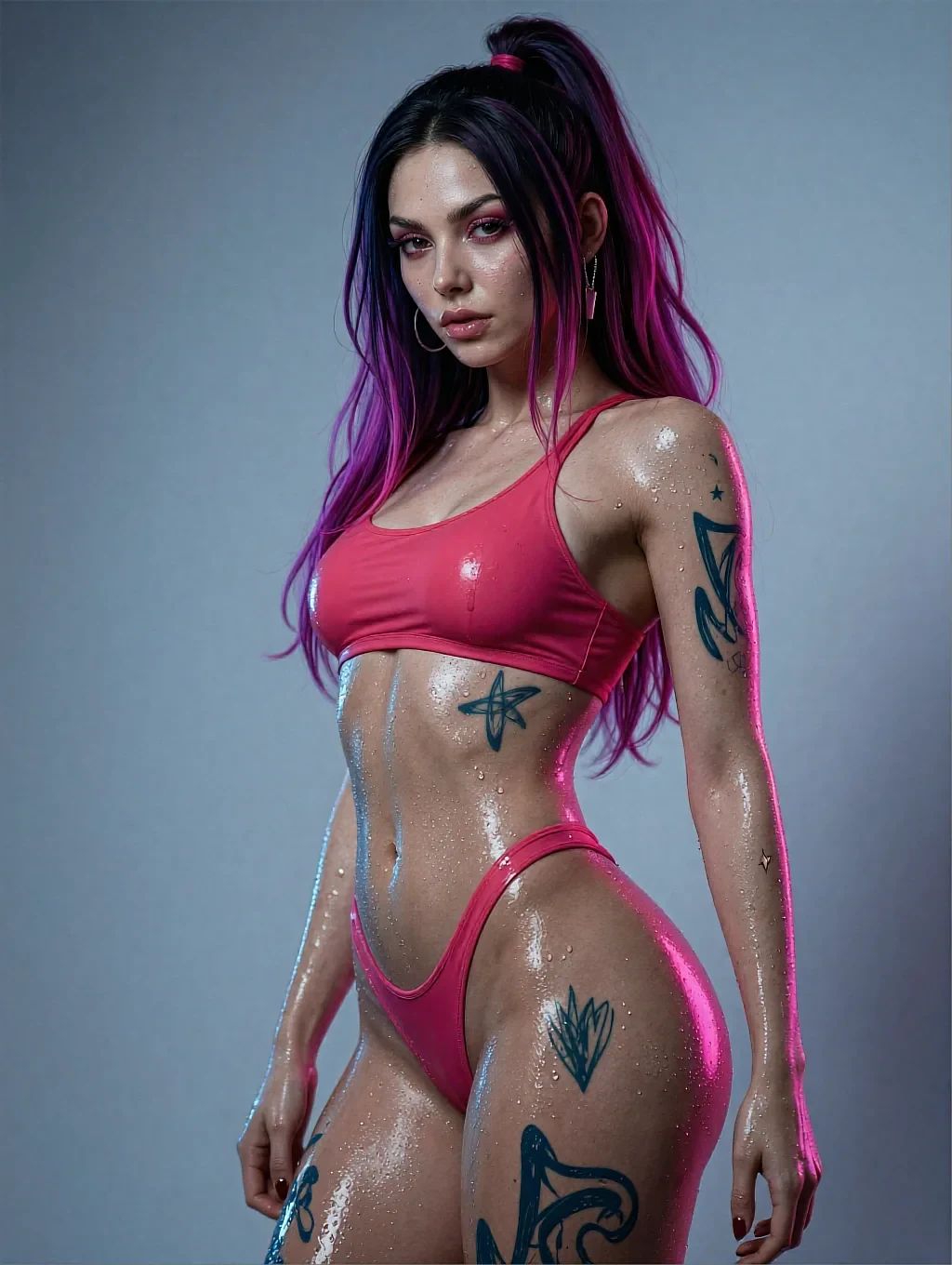 Fictional AI character featured on the fourth landing page, at night